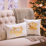 White with Gold Nativity Throw Pillow Set – 2 Pc Holiday Décor