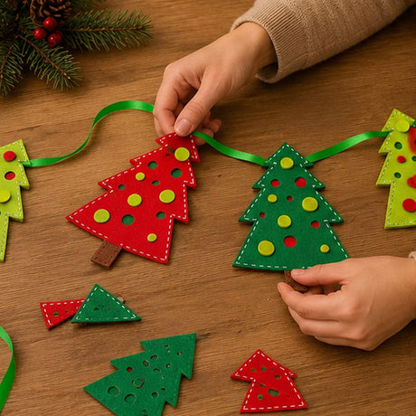 6 Ft Felt Christmas Tree Garland with Satin Ribbon Hanging Decor