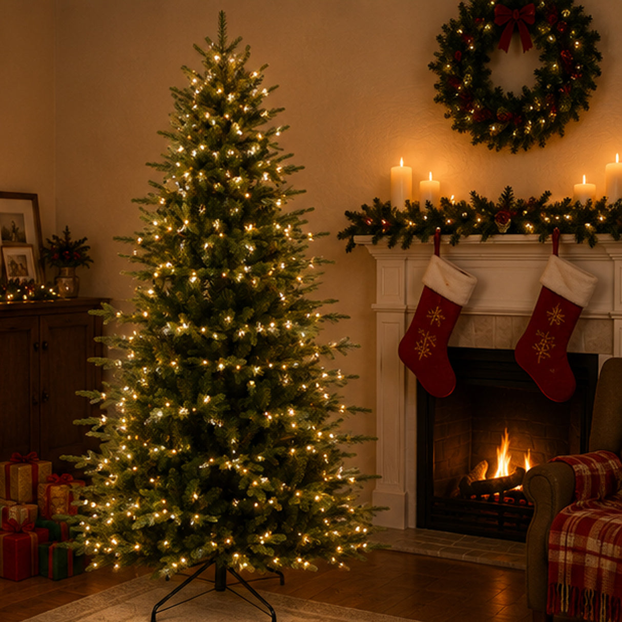 Pre Lit Flocked Aspen Noble Fir Christmas Tree with LED Lights