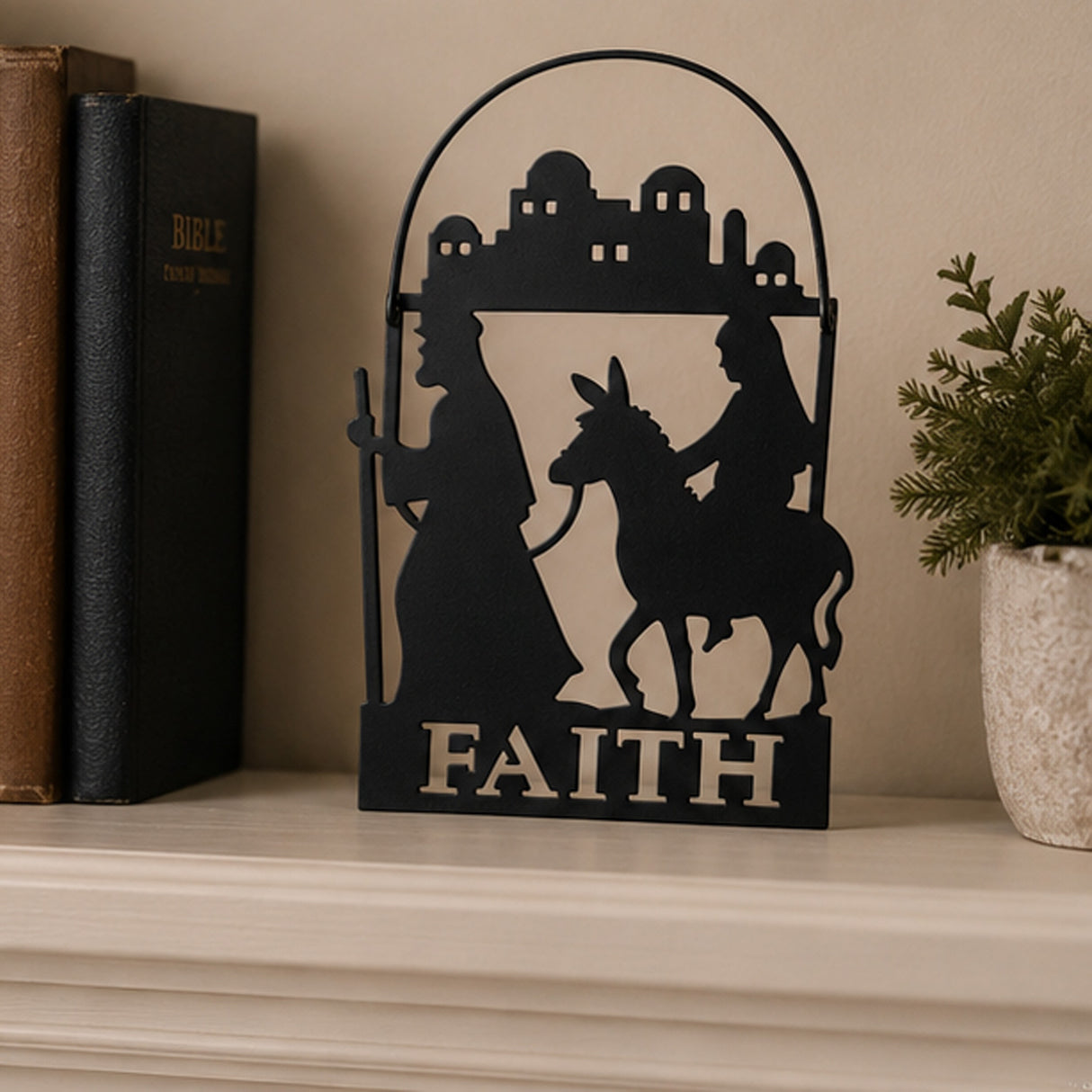 Mary Joseph Donkey Faith Metal Christmas Ornaments 12 Pc Set