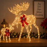 Lighted Moose Family Outdoor Christmas Decoration Set 2 Pc with LED Lights