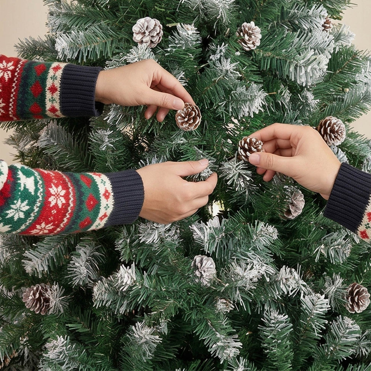 Pre Decorated Christmas Tree with Pinecones Flocked Branch Design