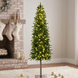 Pre Lit Artificial Alpine Slim Pencil Christmas Tree with LED Lights Stand