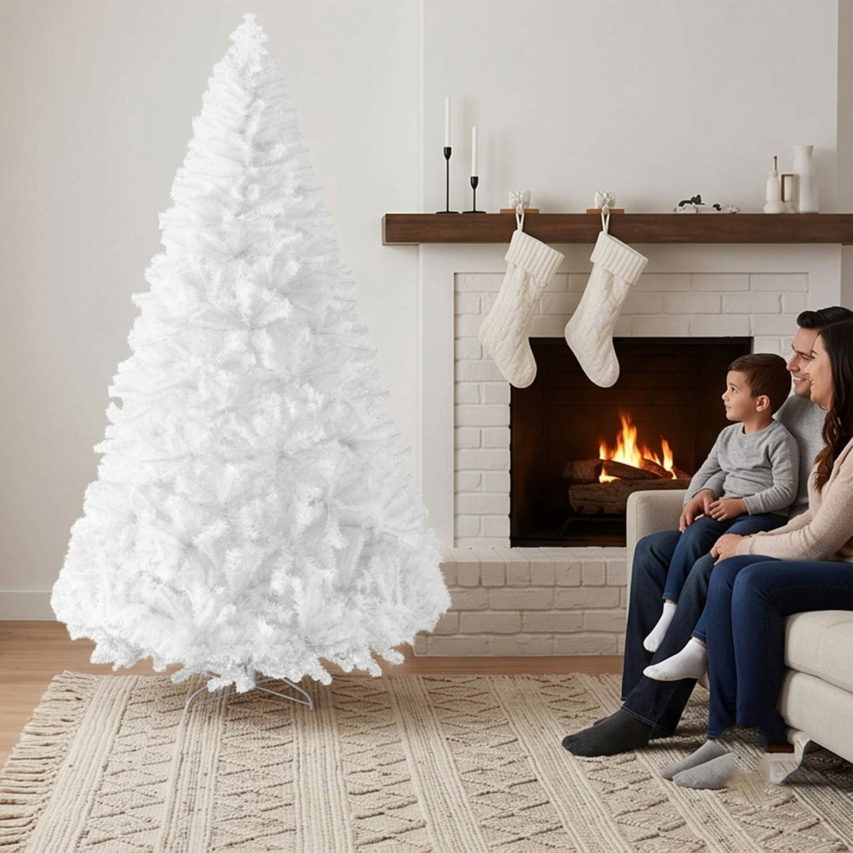 Artificial White Christmas Tree Unlit Pine Design Easy Assembly