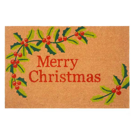 Red Merry Christmas Coir Door Mat 17x29 Inch Holiday Welcome Mat