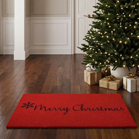 Red Merry Christmas Coir Door Mat 17x29 Inch Holiday Welcome Mat
