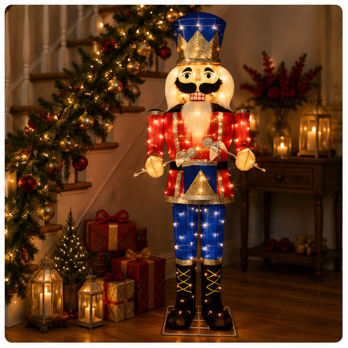5 Ft 3D LED Nutcracker Christmas Yard Decoration Drumming Soldier Warm White Light