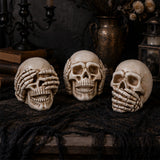 5" Hear No Evil, See No Evil, Speak No Evil Skulls Resin Halloween Decoration (3 Pc Set)