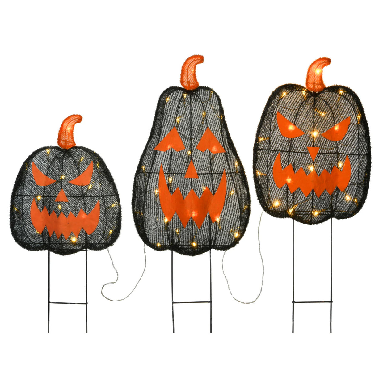 35 in. 3-Piece Halloween Pre-Lit Menacing Jack-O’-Lantern Trio with LED Lights Plug-In