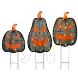 35 in. 3-Piece Halloween Pre-Lit Menacing Jack-O’-Lantern Trio with LED Lights Plug-In