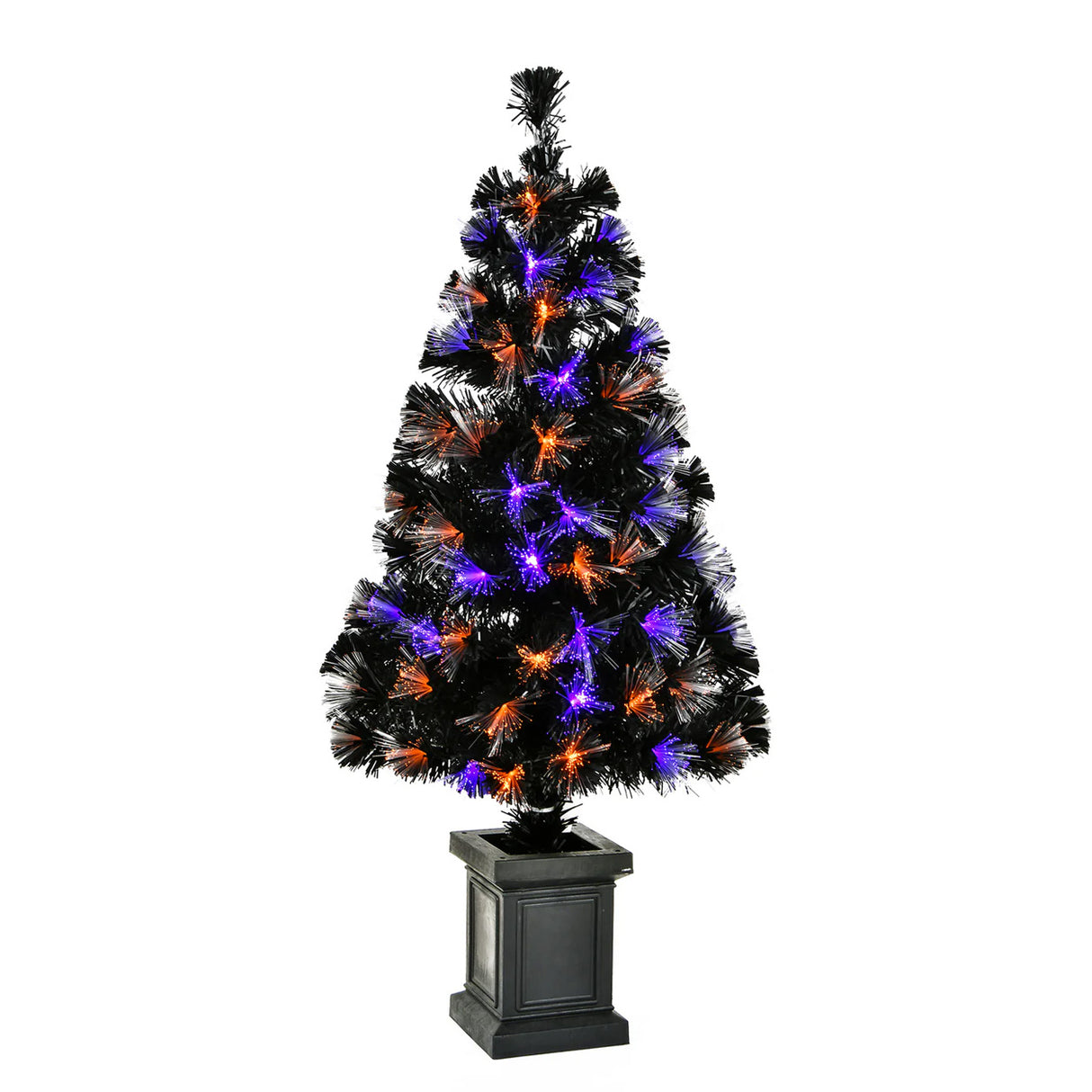 4 ft. Halloween Pre-Lit Black Fiber Optic Tree Decoration with LED Lights Plug-In