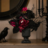 18 in. Halloween Rose Flowers Plant Decoration in a Black Urn