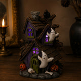 6IN Pre-Lit Purple Haunted House Halloween LED Tabletop Decor