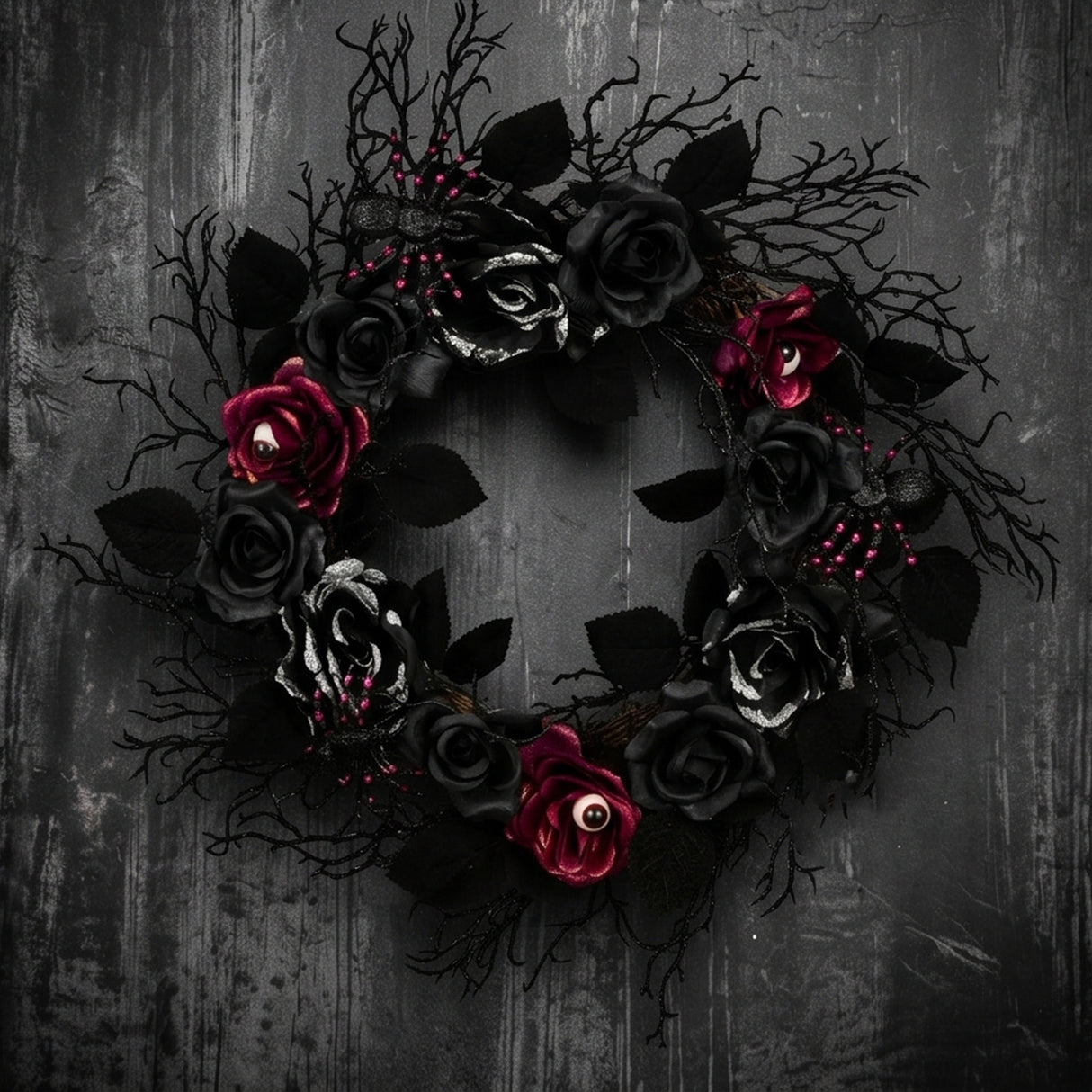 22IN Halloween Spooky Wreath with Roses & Thorns