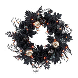 Halloween Chic Eek Black and Gold Wreath with LED Lights