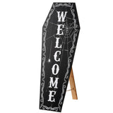 28 in. Halloween Black Coffin “Welcome” Standup Sign Decoration