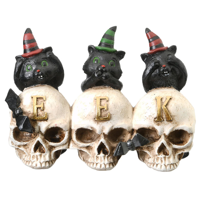 5 in Three Black Cats EEK Skull Halloween Tabletop Decor