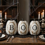 13 in White Pumpkin BOO Sign Halloween Tabletop Decor Set