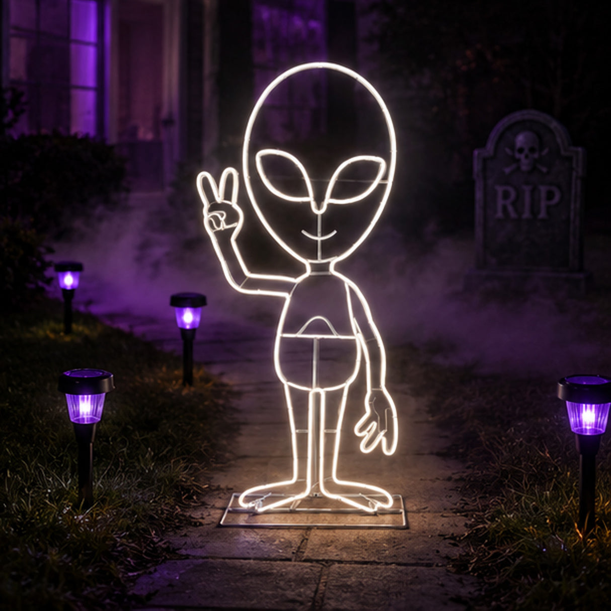 40 in 2D Alien Neon LED Halloween Yard Decor Plug In