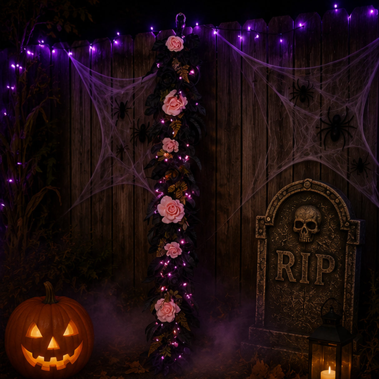 6 ft Halloween Cute Creepy Garland with Pink LED Lights