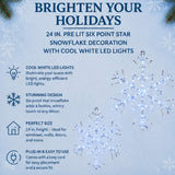 24IN Pre-Lit Six Point Star Snowflake with Cool White LED Lights