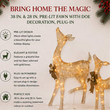 38IN & 28IN Pre-Lit Fawn and Doe Deer Decoration Set