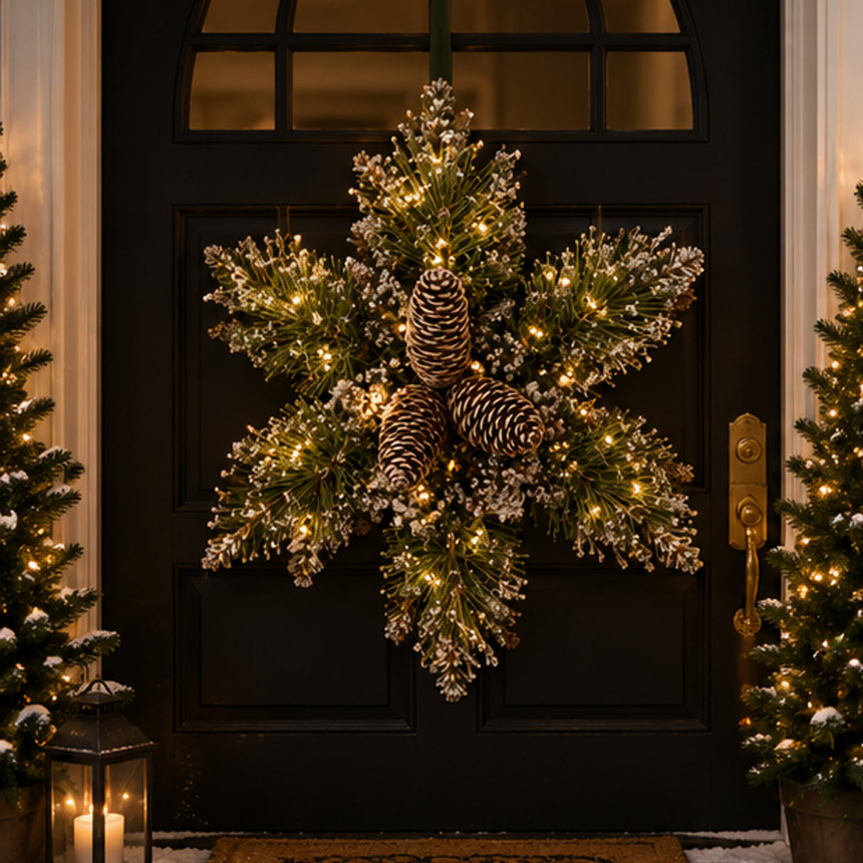 Pre-Lit 14 in. Glittery Bristle Pine Snowflake with Warm White LED Lights
