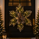 Pre-Lit 14 in. Glittery Bristle Pine Snowflake with Warm White LED Lights