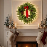 28IN Christmas Bells Pine Wreath with Red Bow and Gold Bells