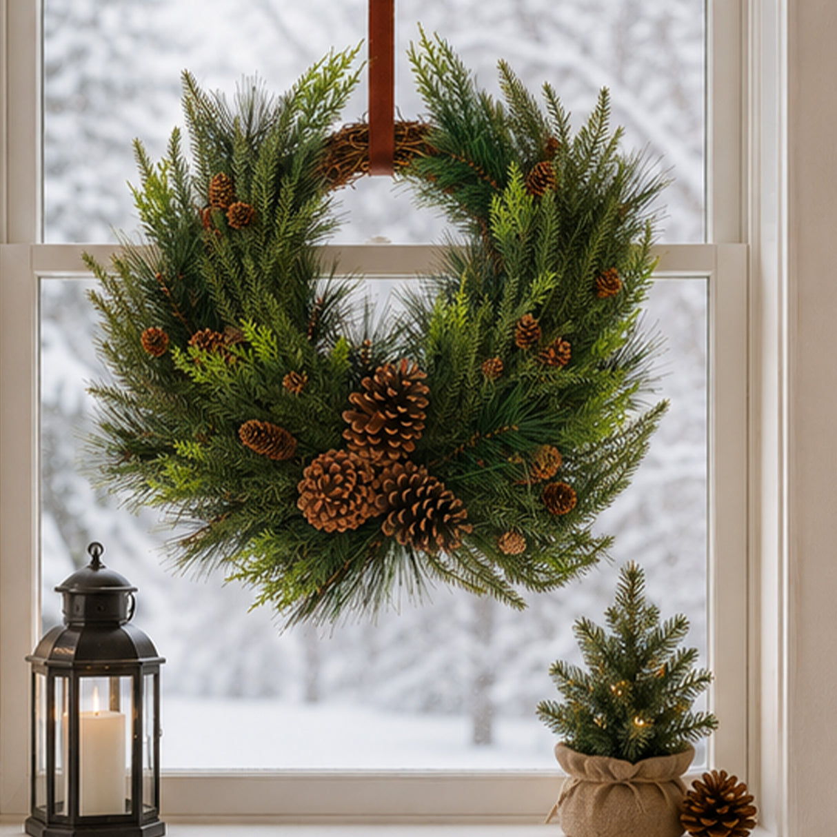26IN Mixed Bristle Pine Christmas Wreath with Pinecones