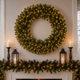 42IN Pre Lit Norwood Fir Wreath with Warm White LED Lights