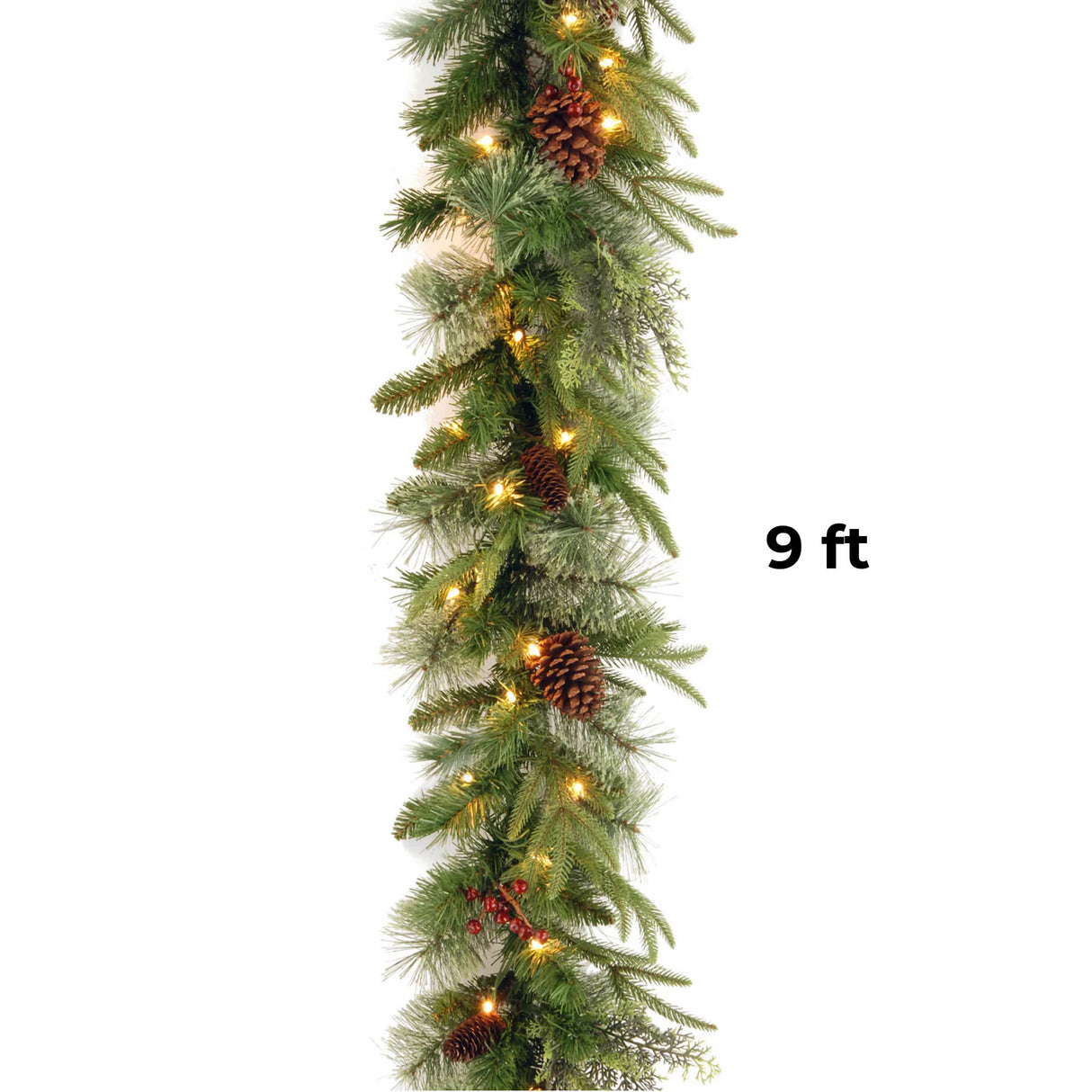 9FT Pre Lit Colonial Fir Garland with Dual Color LED Lights