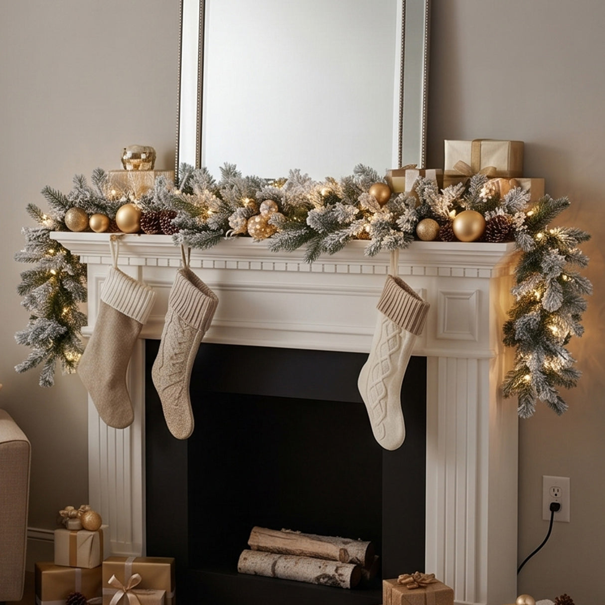9FT Pre-Lit Snowy Camden Garland with Clear Lights