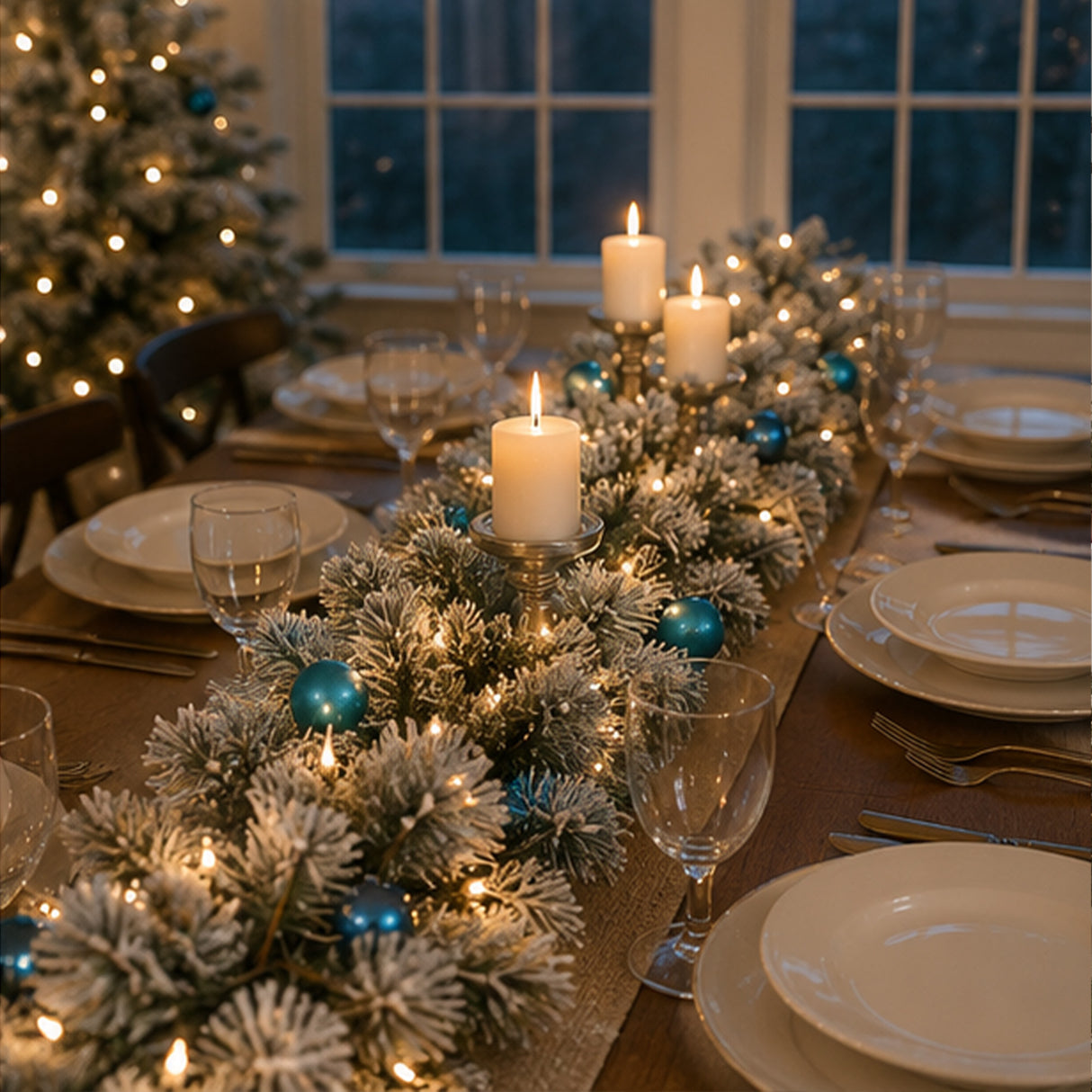 Pre-Lit Snowy Tinkham Pine Garland with Warm White LED Lights, 9 Foot