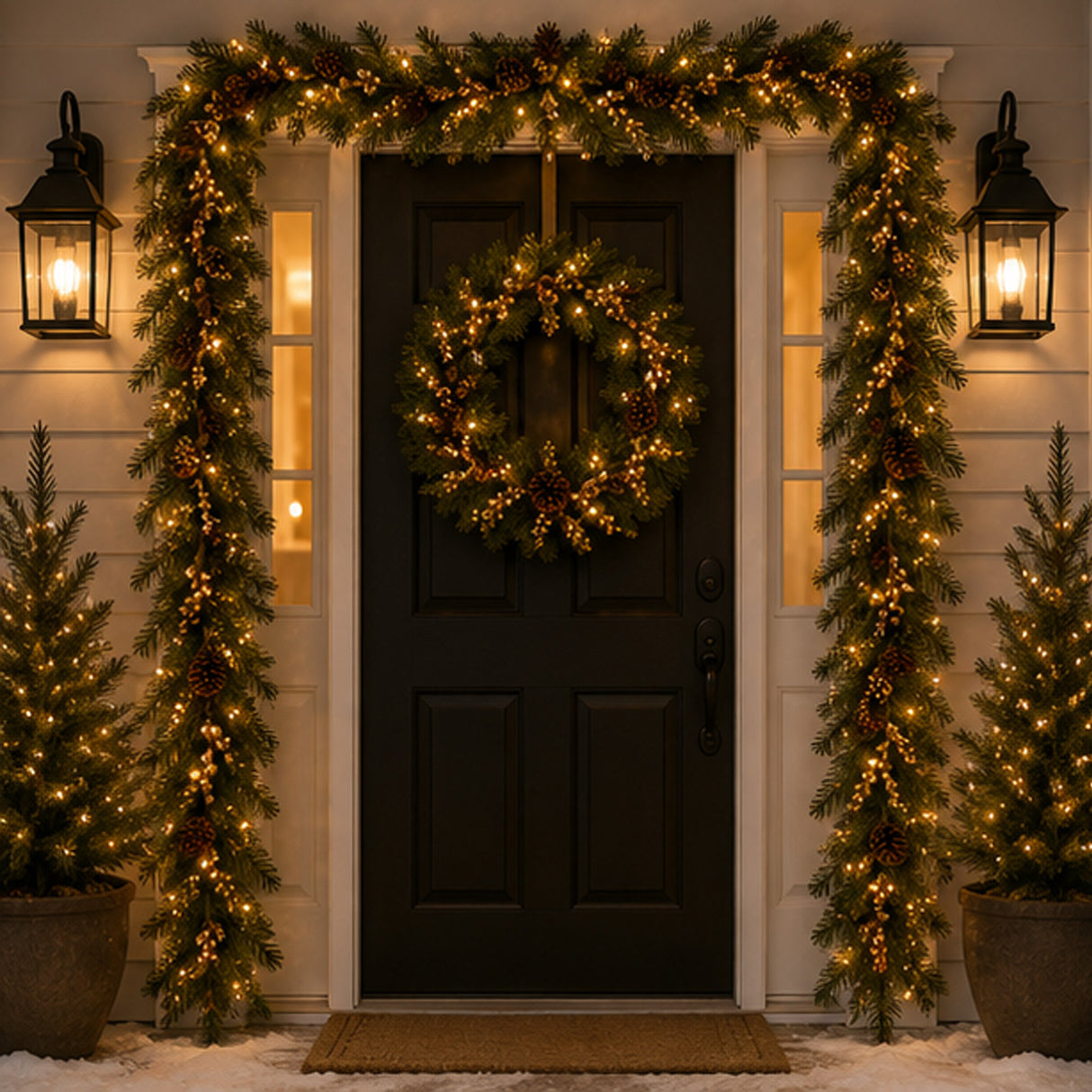 Pre-Lit Glittery Gold Pine Garland with Clear Lights, 9 Foot (Plug-In)