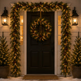 Pre-Lit Glittery Gold Pine Garland with Clear Lights, 9 Foot (Plug-In)