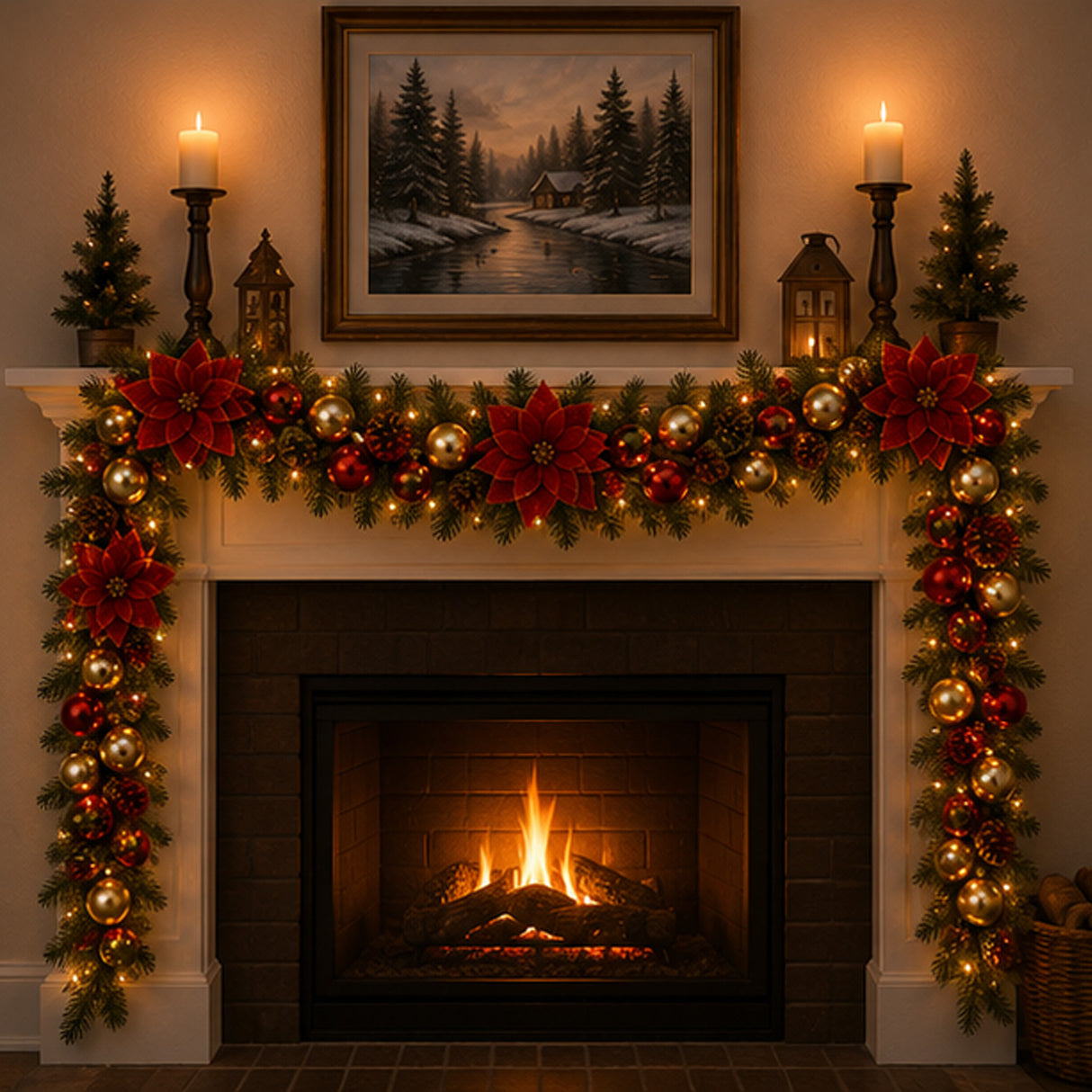 Pre-Lit Decorative Collection Holiday Garland with Clear Lights, 9 Foot (Plug-In)