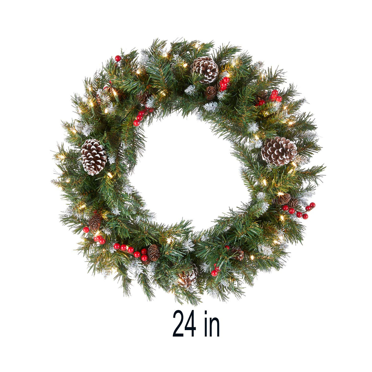 Pre-Lit Frosted Berry Wreath with Clear Lights, 24 Inch (Plug-In)