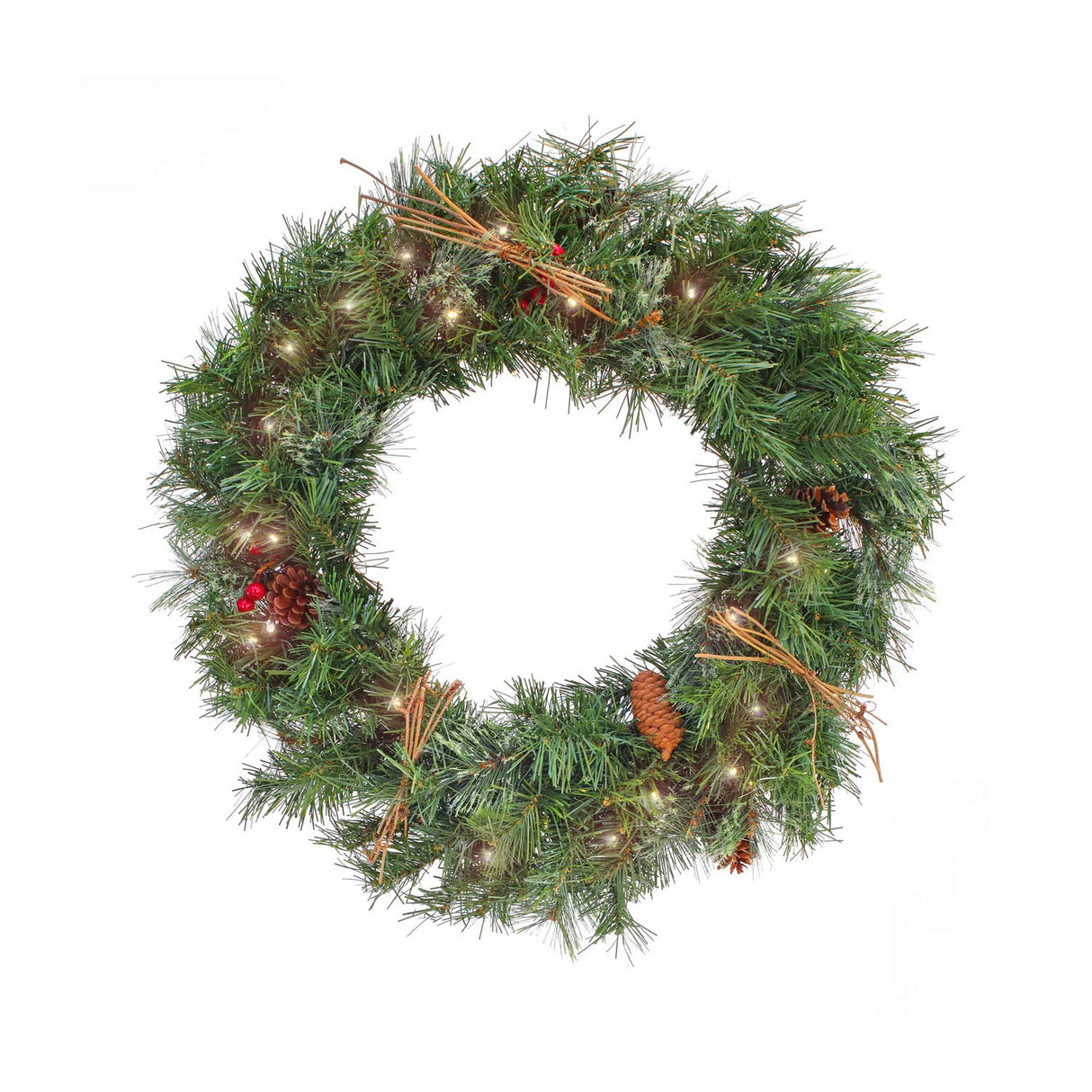 Pre-Lit Glistening Pine Wreath with Warm White LED Lights, 24 Inch