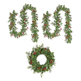 Pre-Lit First Traditions Holly Berry Wreath and Garland Assortment, 3-Piece Set