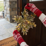 Pre-Lit Glittery Bristle Pine Snowflake Door Decoration with Warm White LED Lights, 70 Inch