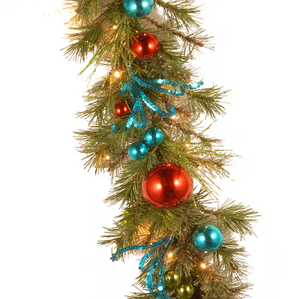 Pre-Lit Retro Ornament Christmas Garland with Warm White LED Lights, 9 Foot