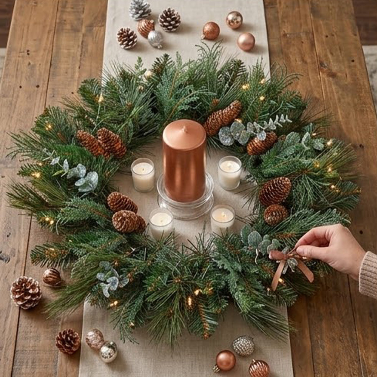Pre-Lit North Conway Christmas Wreath with Warm White LED Lights, 30 Inch
