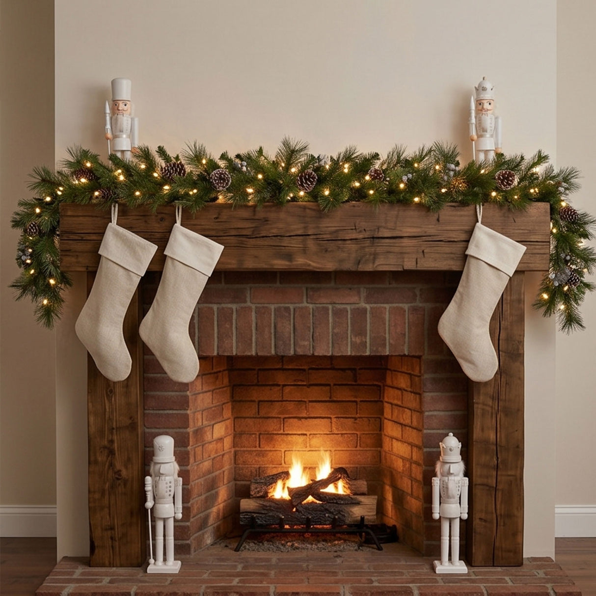 Pre-Lit Whitter Pine Christmas Garland with Warm White LED Lights, 9 Foot