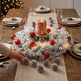 Pre-Lit Snowy Bristle Pine Christmas Wreath with Red & Silver Ornaments, 30 Inch