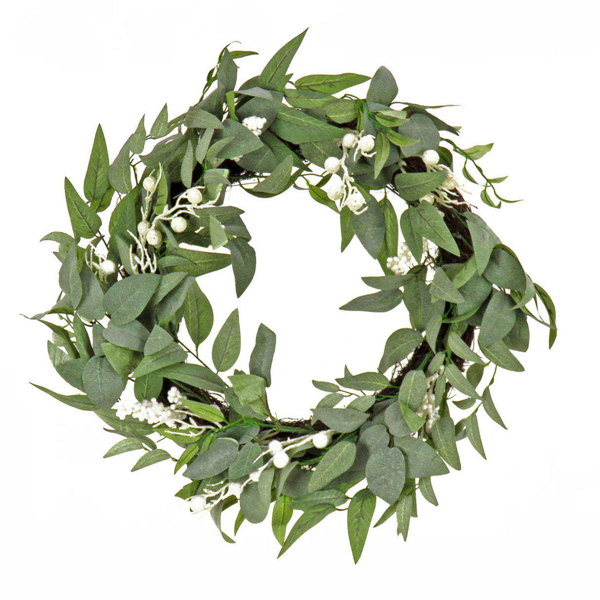 Mixed Leaves Wreath with Snow Glitter Berries, 24 Inch Holiday Decor