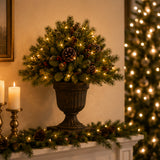 Pre-Lit Frosted Berry Porch Bush with Clear Lights & Urn Base, 24 Inch