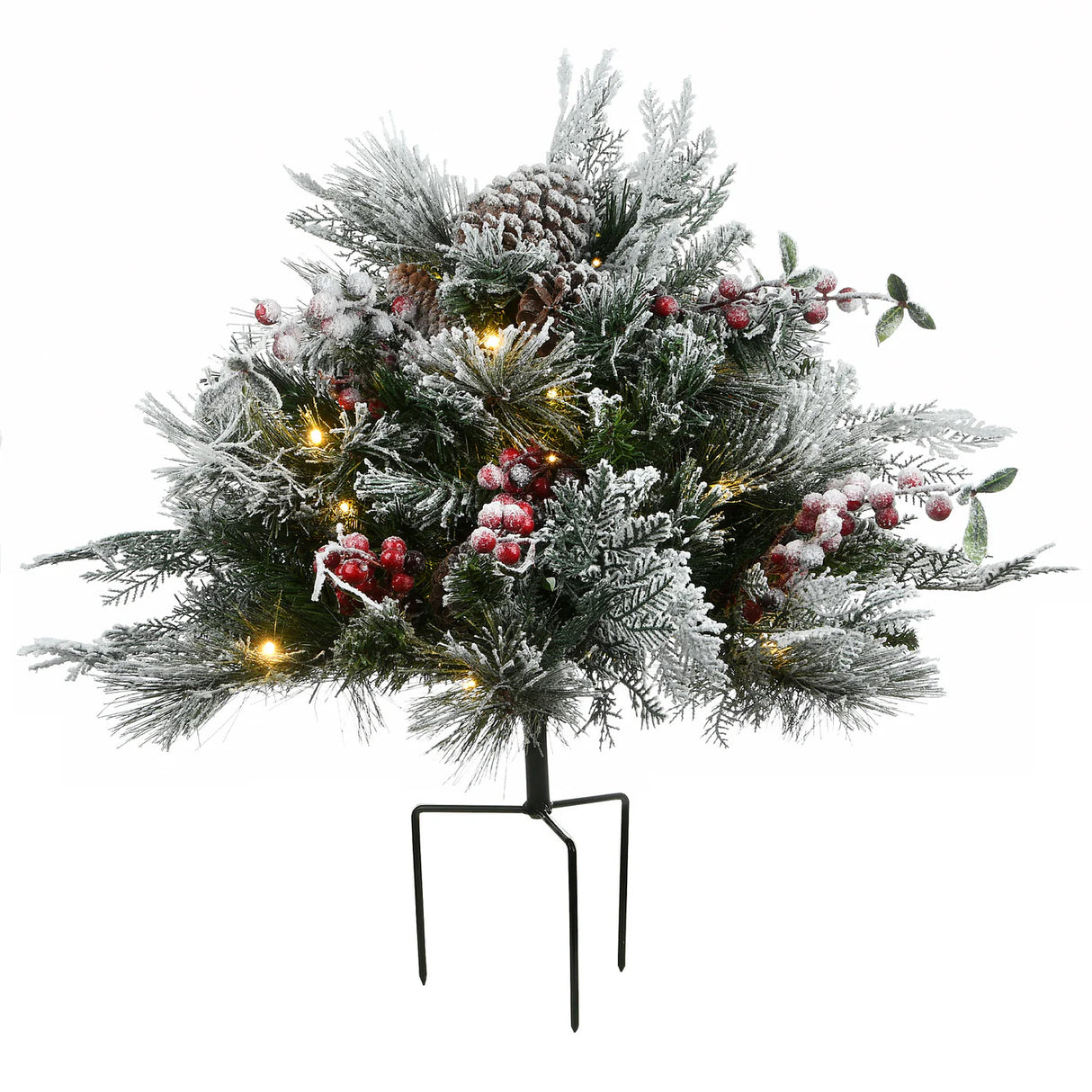 Pre-Lit Snowy Bedford Urn Filler with Warm White LED Lights, 18 Inch Holiday Decor