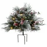 Pre-Lit Snowy Bedford Urn Filler with Warm White LED Lights, 18 Inch Holiday Decor