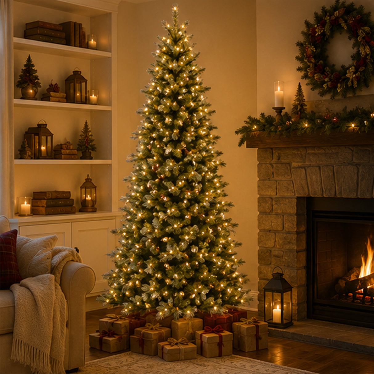 9ft Pre-Lit Tiffany Fir Slim Christmas Tree with Clear Lights